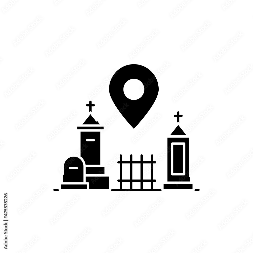 Poster cemetery location line color icon. isolated vector element. outline pictogram