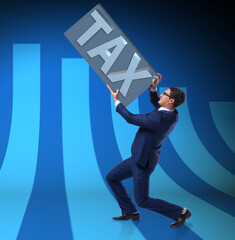 Businessman struggling with high taxes