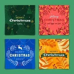 colorful hand drawn christmas cards set vector design illustration