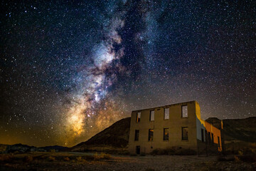 Beautiful night landscape with the Milky Way in Rhyolite Ghost Town
