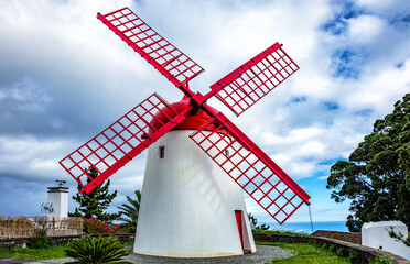 Windmill  Moinho do Pico Vermelho, Ajuda da Bretanha, São Miguel Island, Azores, Açores,...