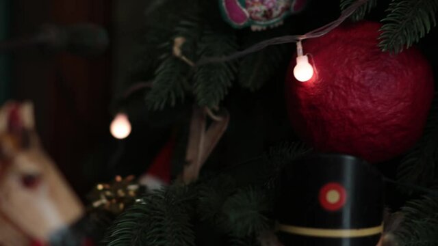Vintage nutcracker and retro Christmas ornaments