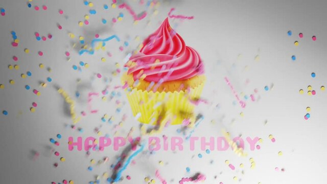 happy birthday cake or capcake or pink cake