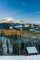 Tatras Mountains Range Snow Covered at Winter Sunrise - obrazy, fototapety, plakaty