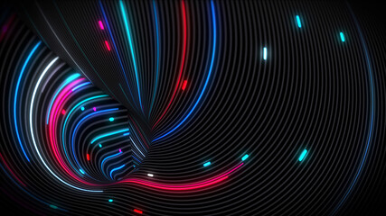 Naklejka na ściany i meble 3D rendering of spiral bright vortex streams of light on a surface with lines