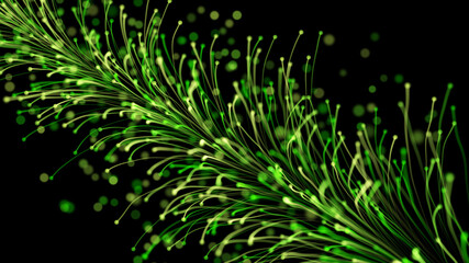 Fototapeta premium 3D rendering of a stylish bright branch growing elegantly against a black background with particles