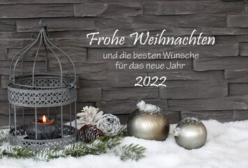 Weihnachtskarte Weihnachtsdekoration mit dem Text Frohe Weihnachten und die besten Wünsche für...