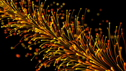 3D rendering of a stylish bright branch growing elegantly against a black background with particles