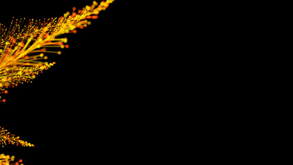 3D rendering of stylish bright branches growing elegantly on a black background