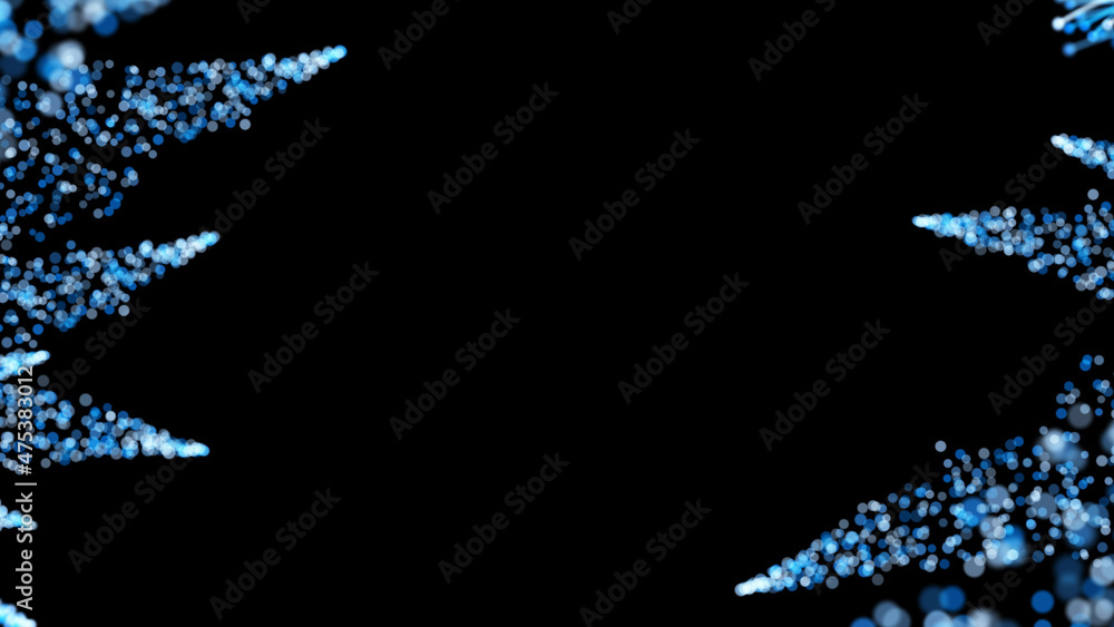 Poster 3d rendering of stylish christmas bright branches with particles on a black background forming an el