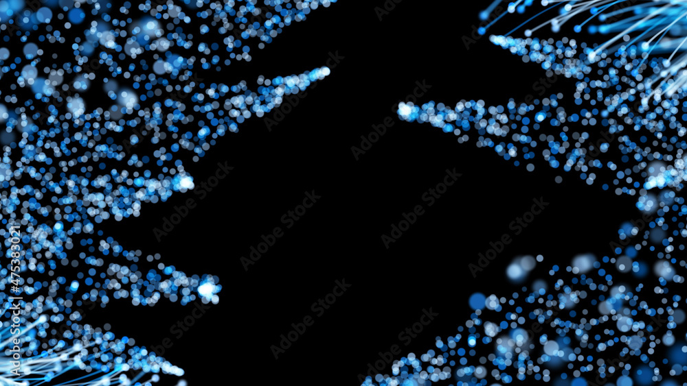 Poster 3d rendering of stylish christmas bright branches with particles on a black background forming an el