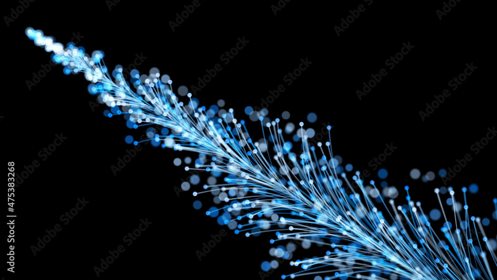 Poster 3d rendering of stylish christmas bright branch with elegant particles on black background