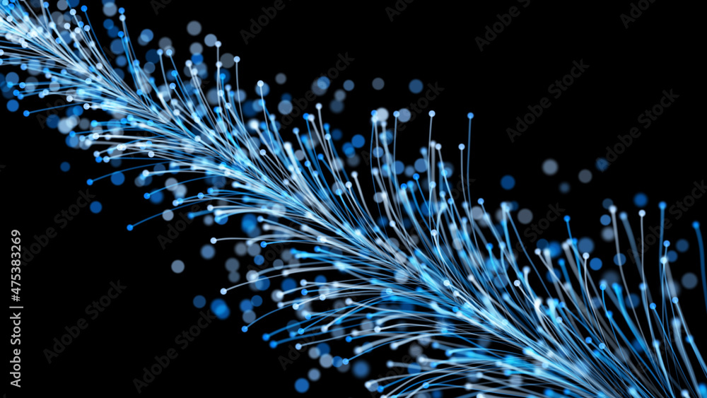 Poster 3d rendering of stylish christmas bright branch with elegant particles on black background