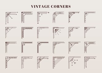 Fototapeta Art deco corners set in 1920s style. Trendy geometric template, vintage artdeco frames for cards, invitations, posters. Vector illustration obraz