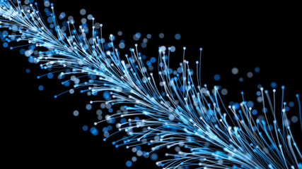 3D rendering of stylish Christmas bright branch with elegant particles on black background