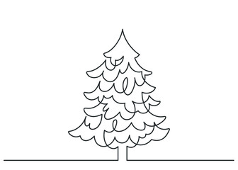 Continuous line drawing of nature tree Christmas. Fir tree. Vector illustration