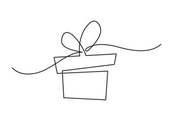 Continuous line drawing of gift box. Vector illustration