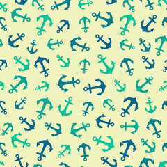 Fototapeta na wymiar Green and blue anchors seamless pattern.