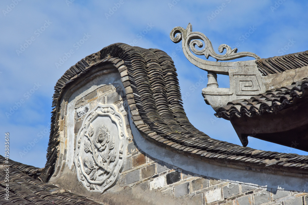 Wall mural roof of an old house on ziyang street in the old town, linhai, zhejiang province, china