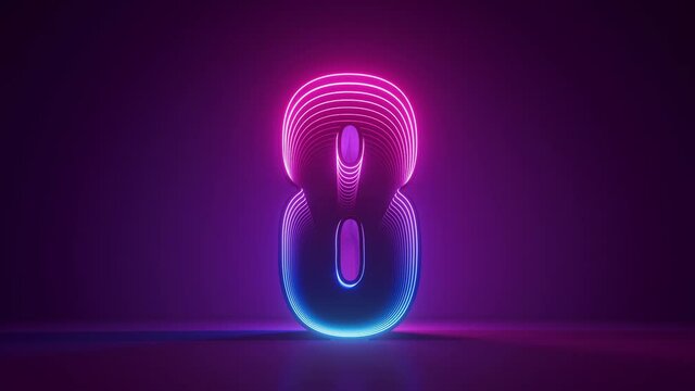 3d animation with ultraviolet neon numbers spinning and rotating, countdown from ten to one