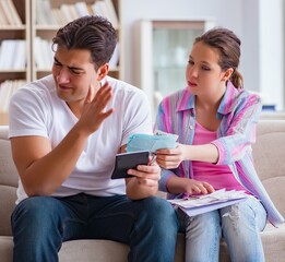 Young family discussing family finances