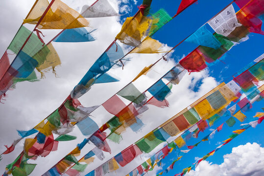 Prayer flags in the Himalayas, Mt. Everest National Nature Reserve, Shigatse Prefecture, Tibet, China
