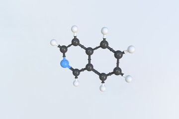 Isoquinoline molecule made with balls, isolated molecular model. 3D rendering