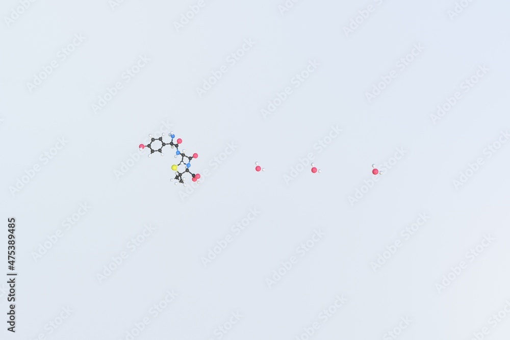 Poster amoxicillin molecule. isolated molecular model. 3d rendering