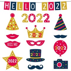 Hello 2022, vector New Year party props © lattesmile