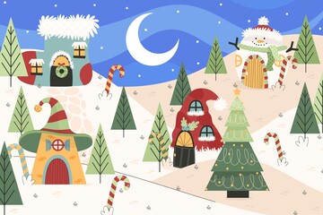 flat christmas town vector design illustration