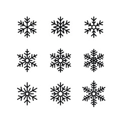 Collection of snowflakes icons. New Year and Christmas attribute. Weather element snowflake. The symbol of cold, snow, winter and frost. Isolated abstract vector illustration.
