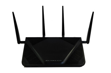 Generic internet wireless router against a white background. - obrazy, fototapety, plakaty