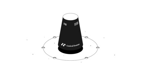 Conical frustum mathematical figure. Black and white isometric 3d illustration isolated on white background. Vector design.
