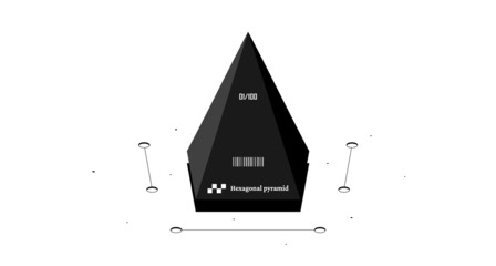 Hexagonal pyramid mathematical figure. Black and white isometric 3d illustration isolated on white background. Vector design.
