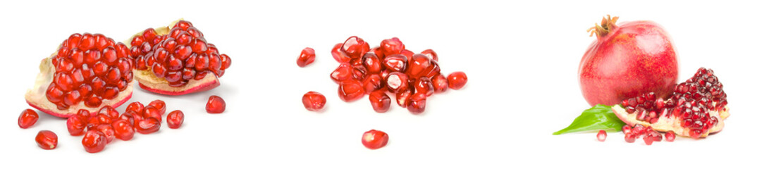 Set of pomegranates on a isolated white background