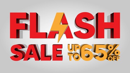Naklejka na ściany i meble Flash sale discount up to 65%, banner template with 3d text, special offer for flash sale promotion. vector template illustration