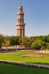 Fototapeta na wymiar Middle East, Arabian Peninsula, Oman, Muscat. Garden of the Sultan Qaboos Grand Mosque in Muscat. (Editorial Use Only)