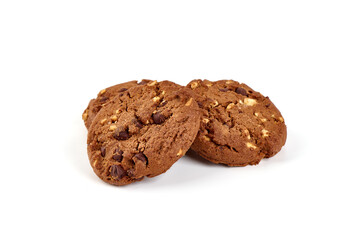 Fototapeta na wymiar Chocolate chip cookies, isolated on white background.