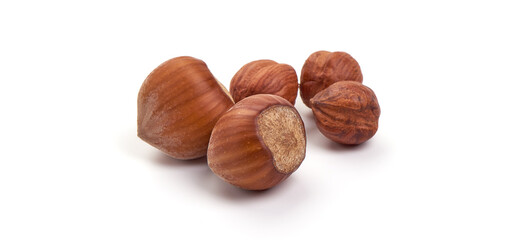Hazelnut heap, isolated on white background.
