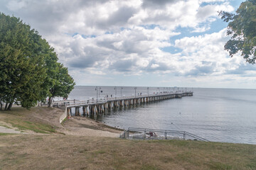 Fototapeta na wymiar Wooden pier on Baltic Sea in Gdynia Orlowo, Poland.