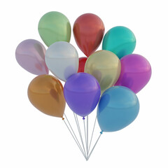 3D rendering. A set of flying colorful balloons for parties and celebrations. Isolated on a white background. Helium ballons.