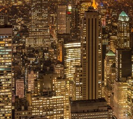 Night view of New York Manhattan during sunset