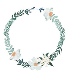 Lush flowers wreath, hand drawn oil painted art
