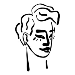 Contemporary Asian American trendy young man, teenager artistic line art portrait, stylish line art guy's face.