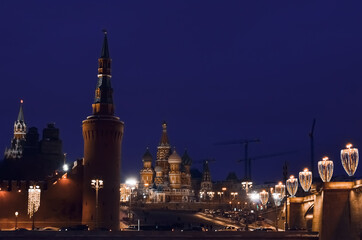 Fototapeta na wymiar Panorama of winter Moscow apital of Russia. Kremlin, Kremlin wall, churches, Grand Kremlin Palace