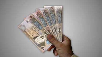 Jordan Dinar growing pile of money in hand concept 3d illustration - obrazy, fototapety, plakaty