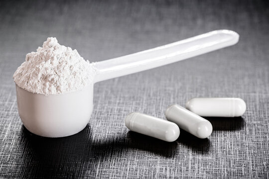 Sports supplement, creatine, hmb, bcaa, amino acid or powdered vitamin. Sports nutrition concept. bcaa, l-carnitine, creatine