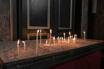 Stand for candles in the interior of the Orthodox Church. Shallow depth of field. 