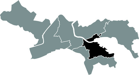 Obraz premium Black location map of the Innenstadt District inside gray urban districts map of the Swiss regional capital city of Lucerne-Luzern, Switzerland