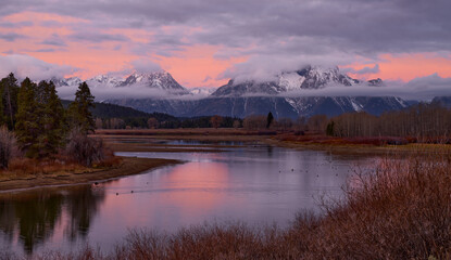 Alpenglow at Oxbow Bend, Grand Teton National Park. It was a rare morning where I had the place to myself. So peaceful to be there all alone, early in the morning.